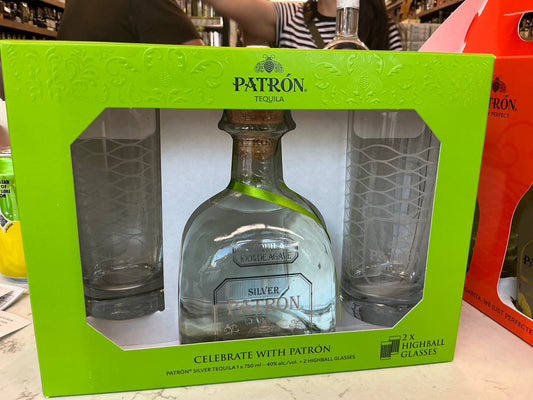 Patron Silver glasses gift set 750mL