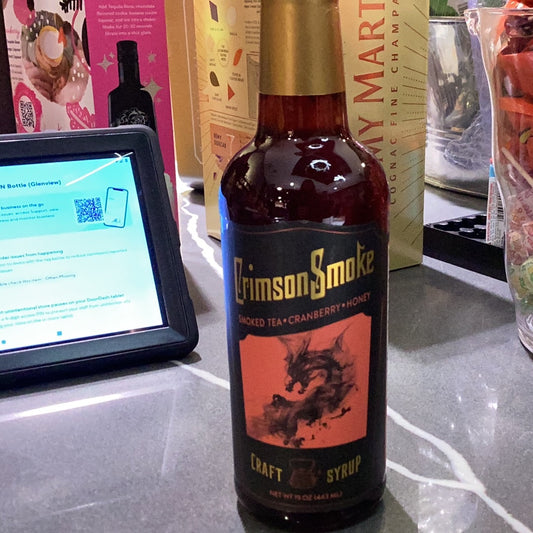 Crimson Smoke smoked tea,cranberry,honey syrup 443mL